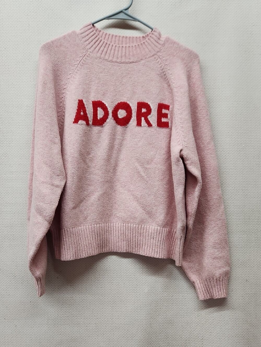 🚨2/$25 or 5/$50🚨Old Navy Pink Crewneck Sweater with Red 'ADORE' Text